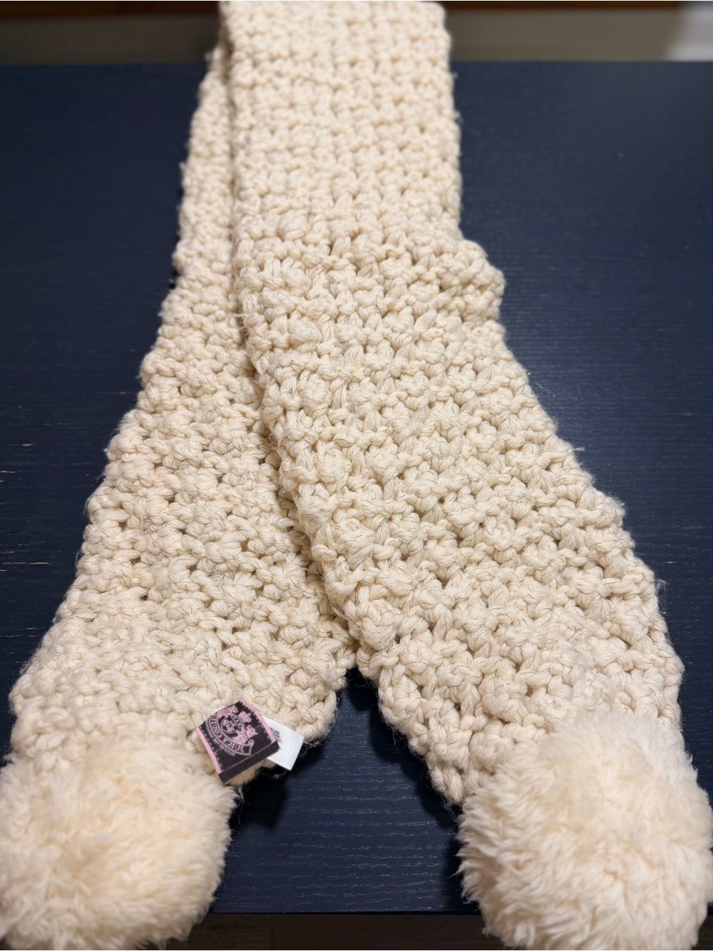 JUICY COUTURE Vintage Cream Chunky Wool Scarf Metallic Thread Cream/Gold Tinsel